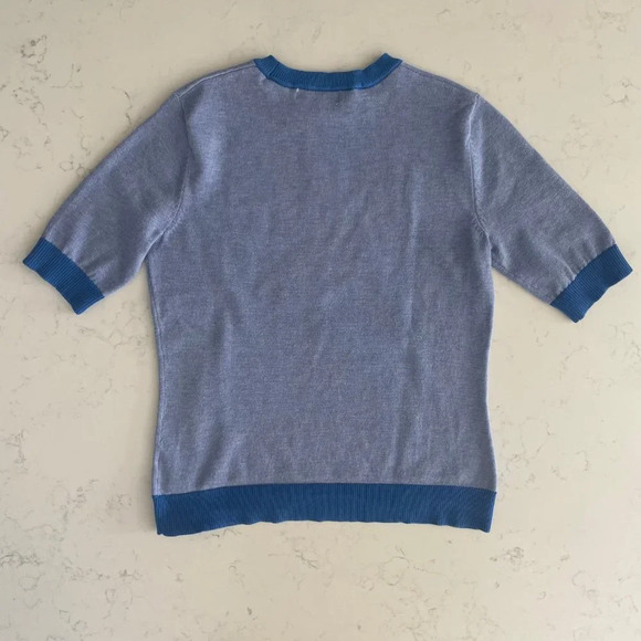 Daily Thread Short Sleeve Crew Neck Knit Sweater Duotone Blue + White Sz XS NWT - Picture 5 of 8